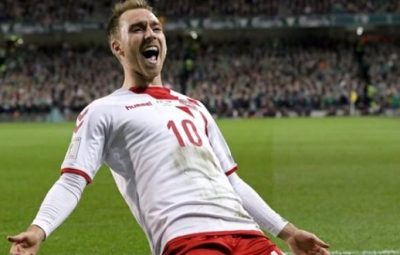 Tottenham midfielder scored a hat-trick as Denmark advanced to Russia